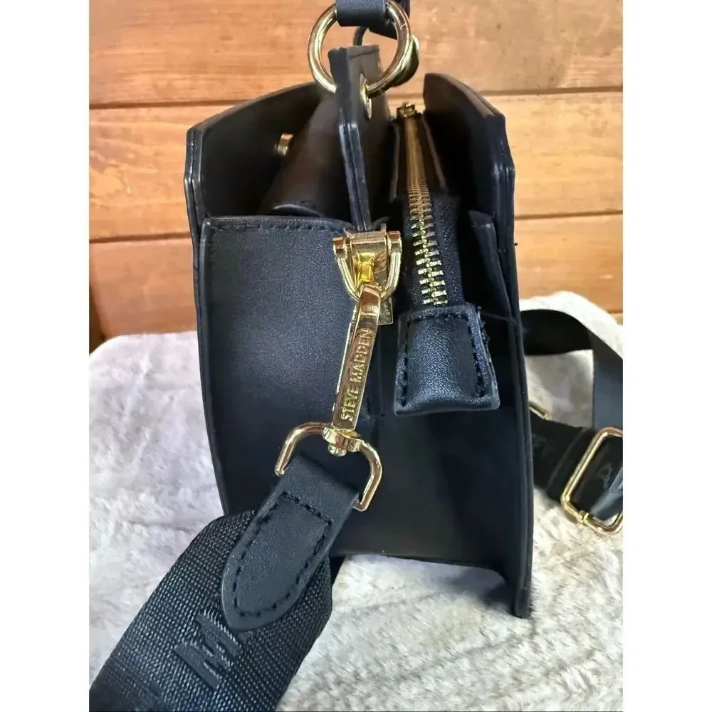 Steve Madden Bevelyn Rhinestone Crystal Logo Crossbody/Tote Black/Gold/Silver